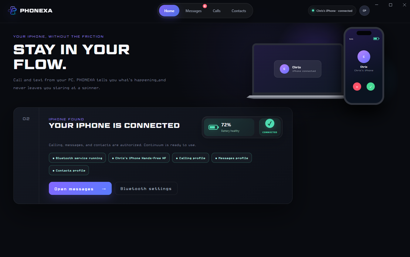 PHONEXA home screen